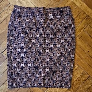 LOFT Navy and Orange Patterned Pencil Skirt